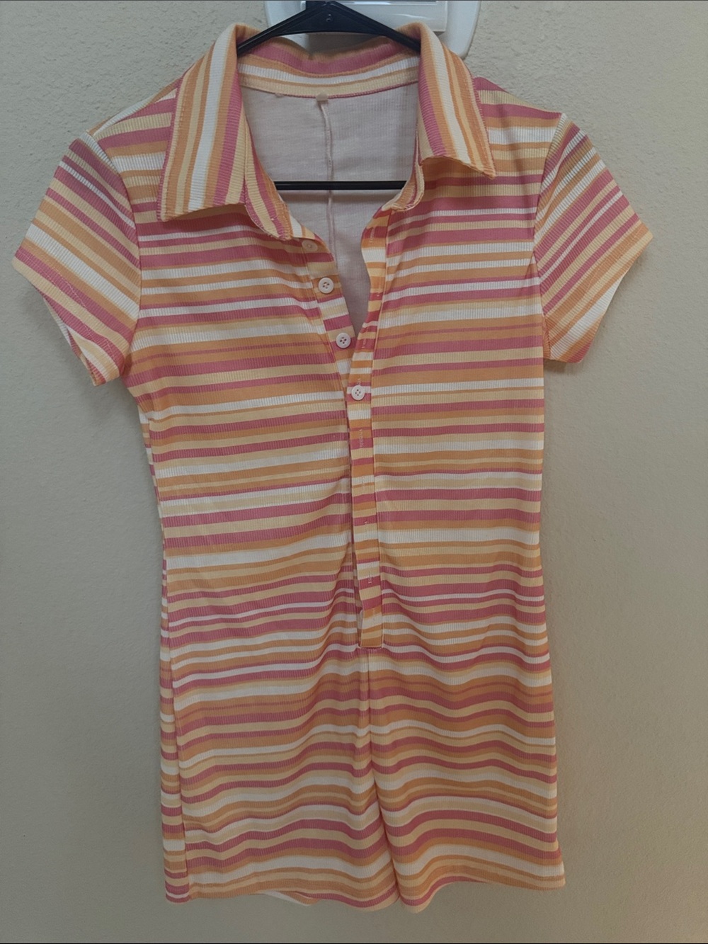 Striped Polo Dress Top in Pink & Yellow